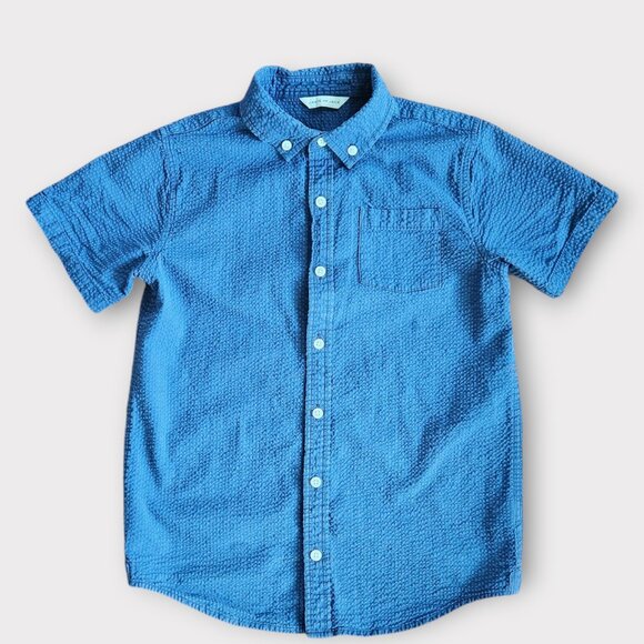 Janie And Jack Boys Seersucker Button Up Shirt Size 14 Blue Short Sleeve - Picture 1 of 4